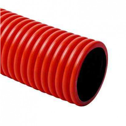 Труба гибкая двустенная 63 мм с протяжкой с муфтой красная (50м)